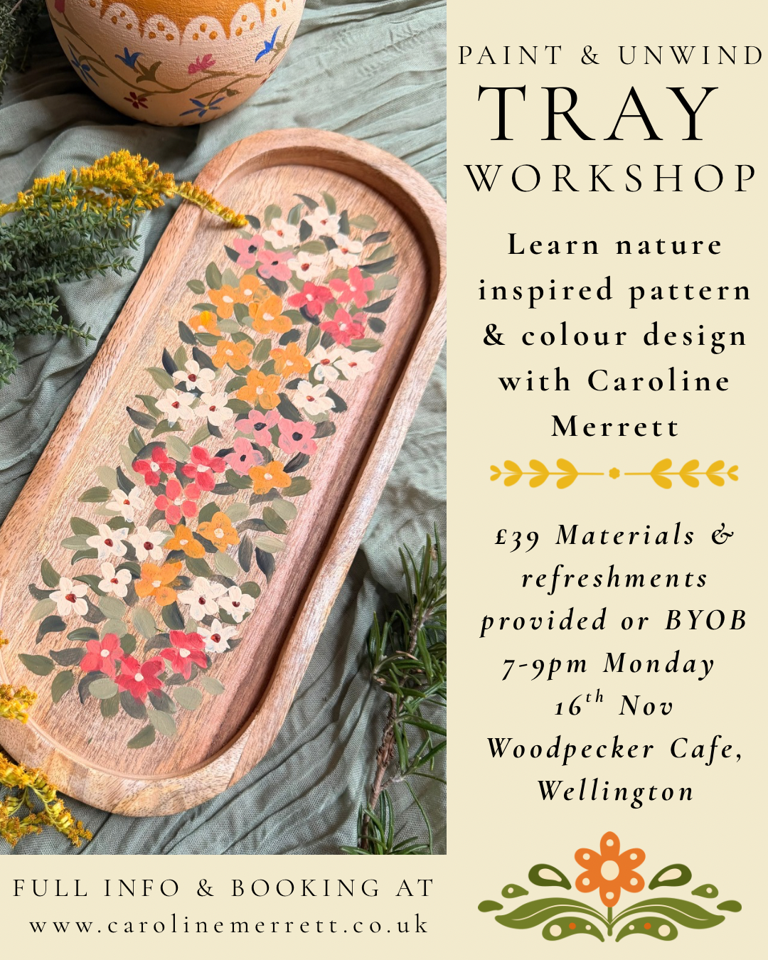 HAND PAINTED WOODEN TRAY WORKSHOP
